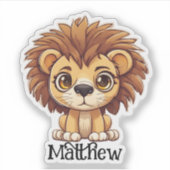 Schattige Big Eyed Lion Monogram Waterdicht Sticker (Voorkant)