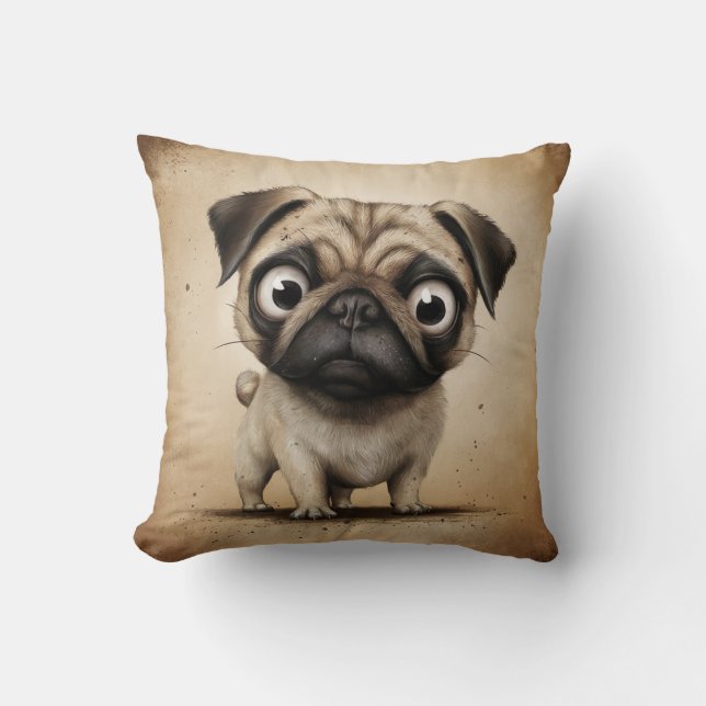 Schattige Big-Eyed Pug Illustration Kussen (Voorkant)