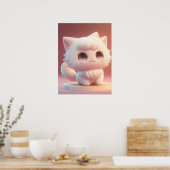 Schattige Big Eyes Fluffy White Cat Poster (Keuken)
