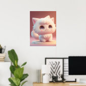 Schattige Big Eyes Fluffy White Cat Poster (Thuiskantoor)