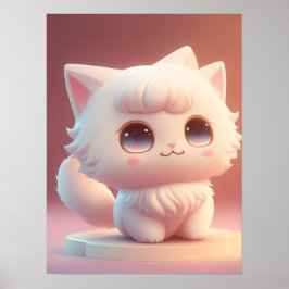 Schattige Big Eyes Fluffy White Cat Poster