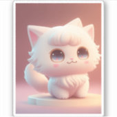 Schattige Big Eyes Fluffy White Cat Sticker (Voorkant)