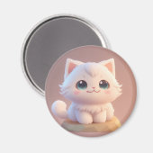 Schattige Big Eyes Fluffy White Kitten Magneet (Voorkant / Achterkant)
