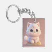 Schattige Big Eyes Fluffy White Kitten Sleutelhanger (Voorkant Links)