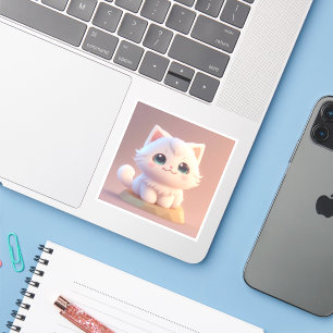 Schattige Big Eyes Fluffy White Kitten Sticker