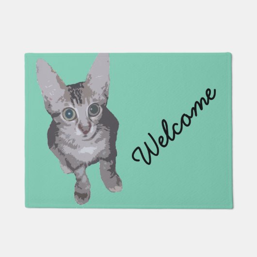 Schattige Big Eyes Kat Welkom Deurmat (Voorkant)