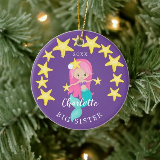 Schattige Big Sister Mermaid kerstversiering Keramisch Ornament (Boom)