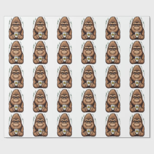 Schattige Bigfoot die koffie drinkt  Grappige Sasq Cadeaupapier
