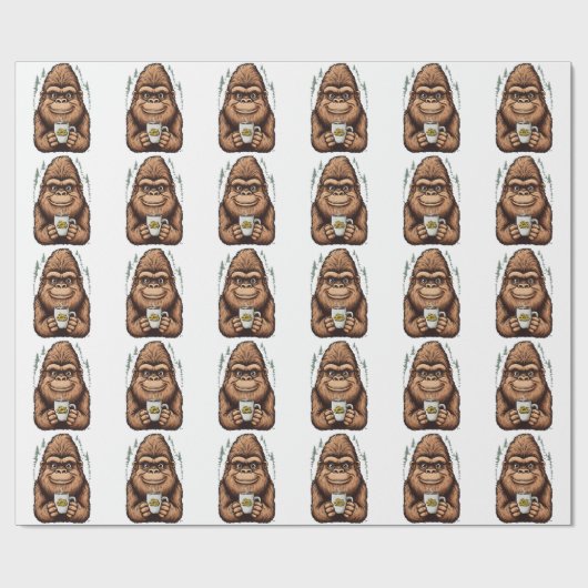 Schattige Bigfoot die koffie drinkt  Grappige Sasq Cadeaupapier (Vlak)