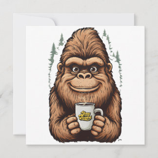 Schattige Bigfoot die koffie drinkt Grappige Sasq Kaart