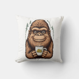 Schattige Bigfoot die koffie drinkt  Grappige Sasq Kussen