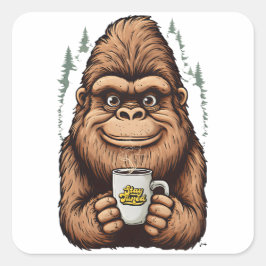 Schattige Bigfoot die koffie drinkt  Grappige Sasq Vierkante Sticker