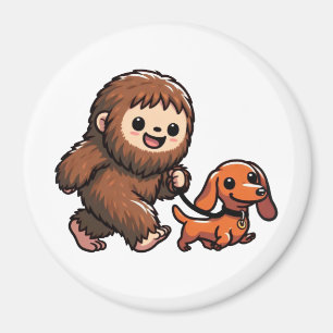 Schattige Bigfoot loopt met schattige Dachshund Magneet
