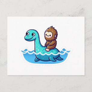 Schattige Bigfoot met Schattige Loch Ness Feestdagenkaart