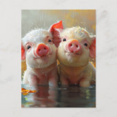 Schattige biggen in de regen briefkaart (Voorkant)