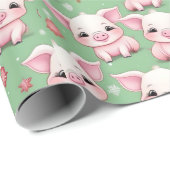 Schattige Biggen voor Kerstmis Groene Vakantie Wra Cadeaupapier (Rol Hoek)