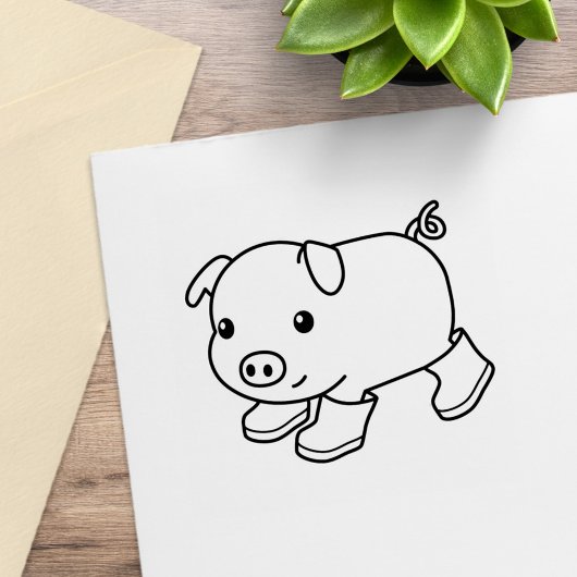 Schattige biggenvarken in rubberlaarzen rubberstempel