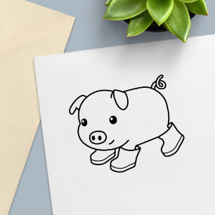 Schattige biggenvarken in rubberlaarzen zelfinktende stempel