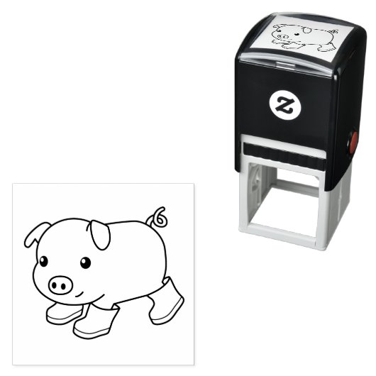 Schattige biggenvarken in rubberlaarzen  zelfinktende stempel (In situ)