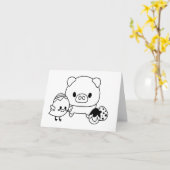 Schattige Biggetje en Chick (Chicken) GEPERSONALIS Kaart (Gele Bloem)