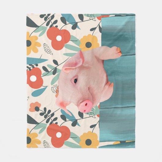 Schattige biggetje en vrolijke bloemetjes fleece deken (Voorkant)