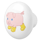 Schattige biggetje in gele rubberen laarzen keramische knop (Rechts)