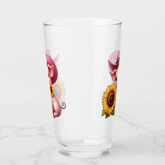 Schattige biggetje in roze cowboy Pet met zonneblo Glas (Links)