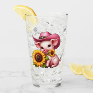Schattige biggetje in roze cowboy Pet met zonneblo Glas