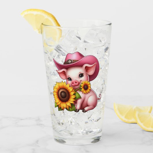 Schattige biggetje in roze cowboy Pet met zonneblo Glas (Voorkant ijs)