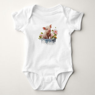 Schattige biggetje met water en bloemen romper