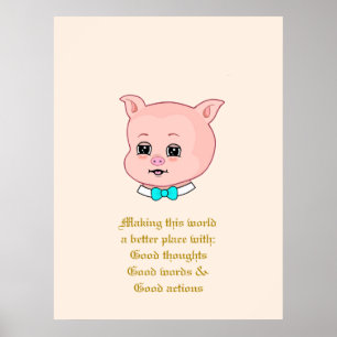 Schattige biggetjes cartoon & positieve woorden poster