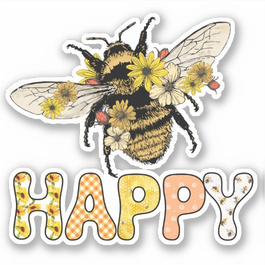 Schattige Bij Gelukkige Honingbij Bloemen Sticker (Voorkant)