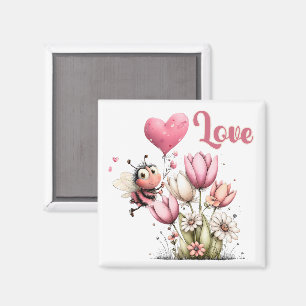 Schattige Bij Liefde Hart Ballon Lente Bloemen Magneet