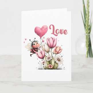 Schattige Bij Liefde Hart & Bloemen Feestdagen Kaart