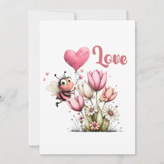 Schattige Bij Liefde Hart & Bloemen Feestdagenkaart