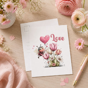 Schattige Bij Liefde Hart & Bloemen Feestdagenkaart