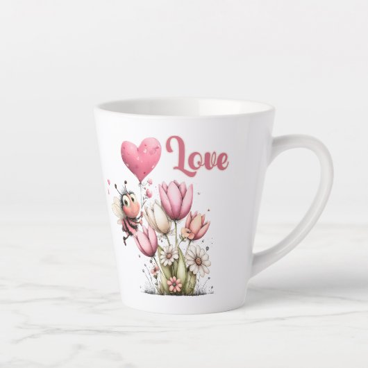 Schattige Bij Liefde Hart & Bloemen Latte Mok (Rechts)
