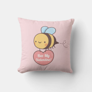 Schattige Bij Mijn Valentijnsdag Doodle Roze Kussen