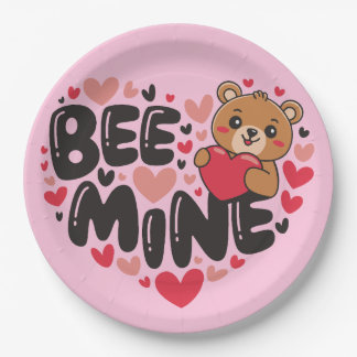 Schattige Bij Mijne Teddydbeer Valentijnsdag Papieren Bordje