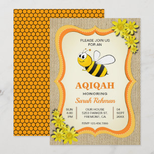 Schattige Bijenbaby Meisje Aqiqah Kaart