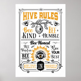 schattige bijenkorf schrijft woordkunst poster