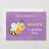 Schattige bijenthema 1e verjaardagsfeest uitnodigi kaart (Voorkant)