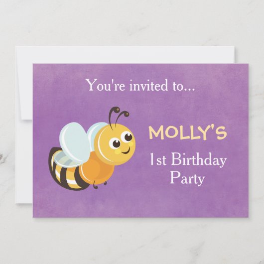 Schattige bijenthema 1e verjaardagsfeest uitnodigi kaart (Voorkant)
