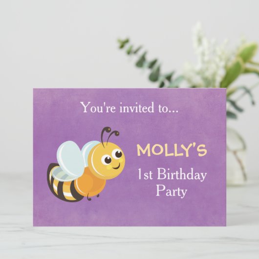 Schattige bijenthema 1e verjaardagsfeest uitnodigi kaart (Staand voorkant)