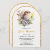 Schattige Bird Floral Spring Baby shower Kaart (Voorkant / Achterkant)