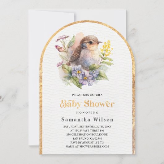 Schattige Bird Floral Spring Baby shower Kaart (Voorkant)