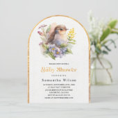 Schattige Bird Floral Spring Baby shower Kaart (Staand voorkant)