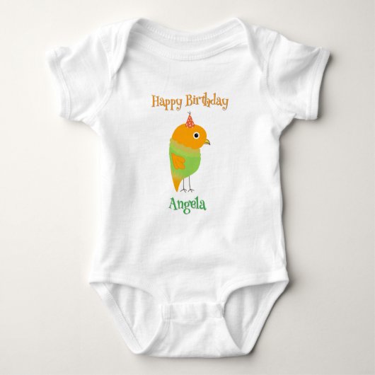 Schattige Bird Happy Birthday Baby Bodysuit (Voorkant)