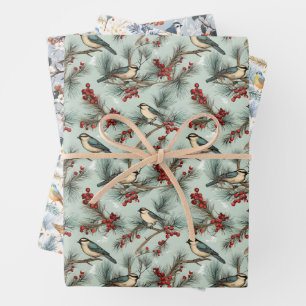 Schattige Bird & Red Berry kerstpatroon Inpakpapier Vel
