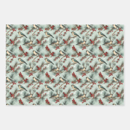 Schattige  Bird & Red Berry kerstpatroon Inpakpapier Vel